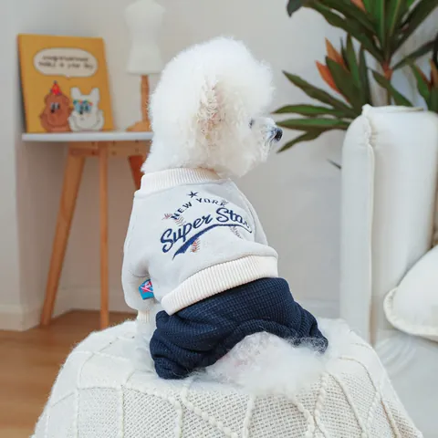 Ensemble de Sport pour Chien et Chat Sweat en Polaire Pantalon Gaufre Broderie Étoile New York Vêtements Chauds Automne Hiver