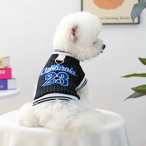 Gilet per Animali Domestici Stile Baseball California 23 Maglia per Cani a Righe in Poliestere Traspirante Con Anello a D