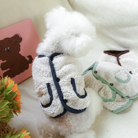 Pet Warm Lamb Wool Fleece Vest For Small Dogs Cats Thickened Winter Dog Clothes With Buttons Contrast Color Decorative Pockets