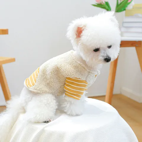 Calda Felpa con Cappuccio per Cani in Pile di Lana di Agnello Con Maniche a Righe Gialle Ricamo Orso Cartone Animato Natale Cani Gatti di Piccola Media Taglia Vestiti Invernali