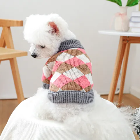 Pet Dog Cat Sweater Argyle Pattern Knitwear Soft Warm Winter Clothes For Small Medium Dogs Cats Puppy Kitten Pullover Apparel