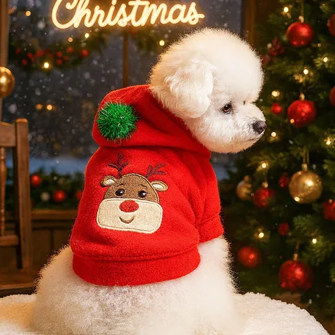 Weihnachten Haustier Kleidung Weiches Fleece Hunde Hoodie Rentier Schneemann Stickerei Welpen Katze Kleid Festlich Winter Warm Haustier Bekleidung