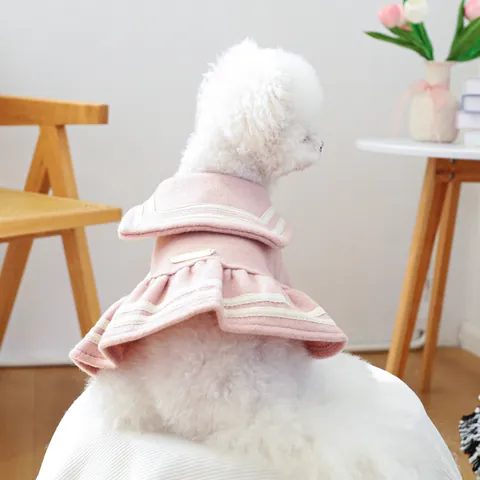 Vestido para Mascotas Estilo Marinero para Perros Pequeños Gatos Otoño Invierno Cálido Poliéster Aspecto Lana Abrigo Rosa Azul