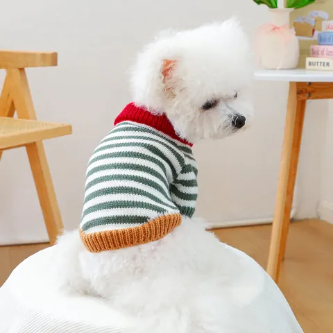 Colorful Retro Striped Pet Knitted Sweater For Dogs Cats Soft Warm Ribbed High Neck Puppy Winter Clothes Small Medium Pet Apparel