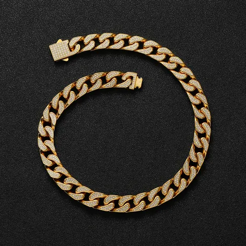 Hip Hop Iced Out Cubaanse Schakelketting Voor Heren Roestvrij Staal Volledig Ingelegd Met Zirkonia Sieraden Luxe Cadeau
