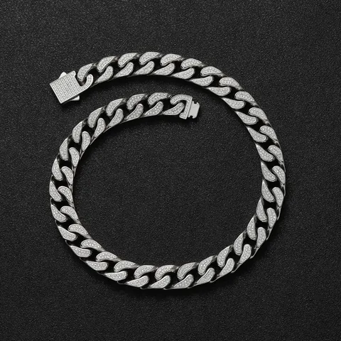 Hip Hop Iced Out Cubaanse Schakelketting Voor Heren Roestvrij Staal Volledig Ingelegd Met Zirkonia Sieraden Luxe Cadeau