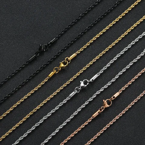 Hip Hop Stainless Steel Rope Chain Necklace For Men Women Vacuum Plated Gold Silver Black Rose Gold Twist Chain Jewelry