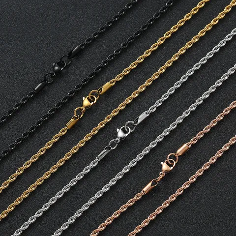 Hip Hop Stainless Steel Rope Chain Necklace For Men Women Vacuum Plated Gold Silver Black Rose Gold Twist Chain Jewelry