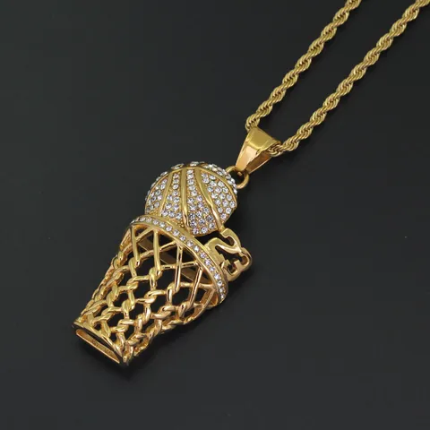 Collar con Colgante de Canasta de Baloncesto de Acero Inoxidable con Strass Número 23 Joyería Deportiva Hip Hop para Hombre