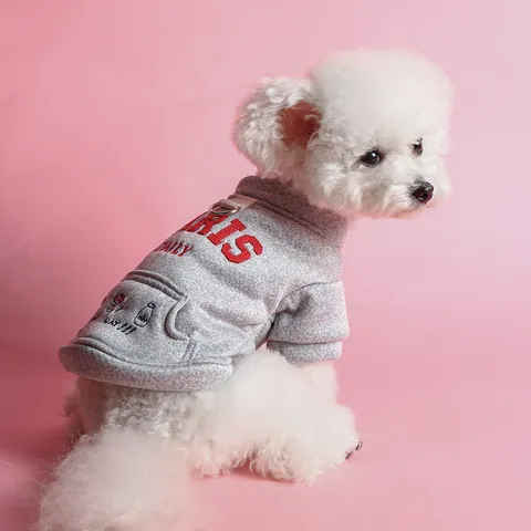 Haustier Hund Hoodie Mit Leinen-D-Ring Paris Daily Stickerei Fleece-Gefüttert Sweatshirt Für Kleine Mittlere Hunde Katzen Warme Kleidung