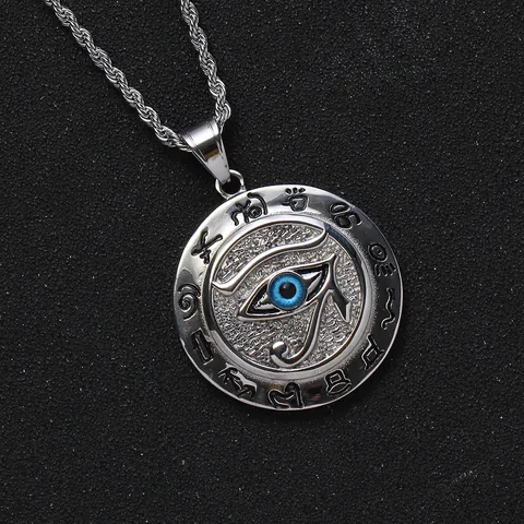 Ancient Egyptian Eye Of Horus Coin Pendant Necklace Stainless Steel Rope Chain Hip Hop Retro Jewelry For Men Women Gift