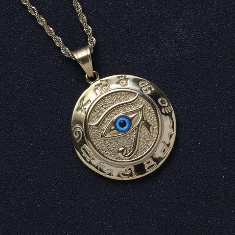 Ancient Egyptian Eye Of Horus Coin Pendant Necklace Stainless Steel Rope Chain Hip Hop Retro Jewelry For Men Women Gift
