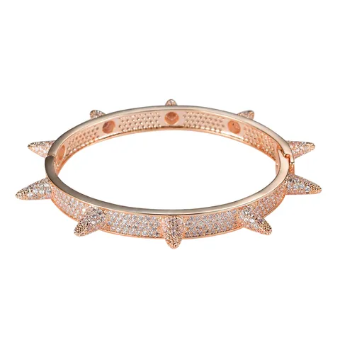 Hip-Hop Spike Nieten Armreif Voller Zirkonia Eingelegtes Kupfer Armband Für Herren Punk Rock Heavy Metal Schmuck Gold Silber Roségold Vergoldet
