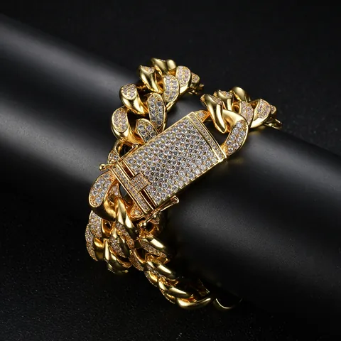 Hip Hop Iced Out Panzerkette Halskette Armband Für Herren Kupfer AAA Zirkonia Schwere Gold Silber Beschichteter Schmuck