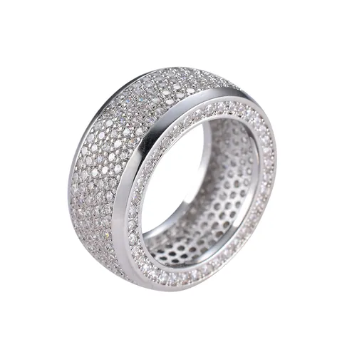Anello in Rame Largo da Uomo Hiphop Con Pavé di Zirconia AAA Placcato Oro Argento Gioielli di Lusso per Dita