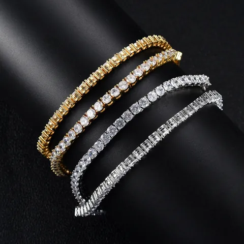 Cadena De Tenis Hip Hop Con Zirconia Collar Pulsera Para Hombres Mujeres Joyas De Cobre Chapadas En Oro Plata Oro Rosa