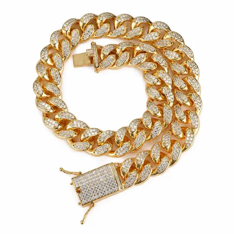 Hip Hop Iced Out Cuban Link Chain Necklace Bracelet For Men Copper AAA Zirconia Heavy Gold Silver Plated Jewelry Gift