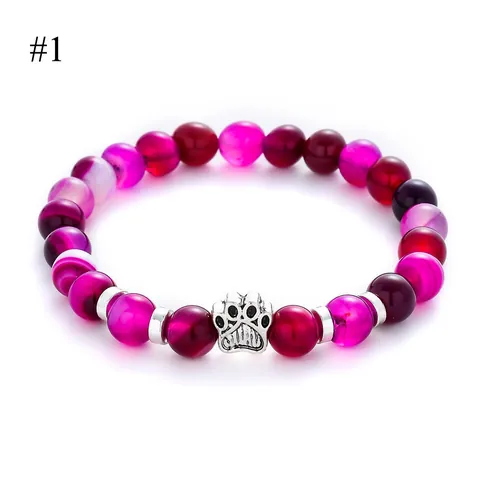 Natural Stone Beaded Bracelet With Vintage Alloy Paw Print Charm Elastic Healing Yoga Bracelet For Women Pet Lovers Jewelry Gift
