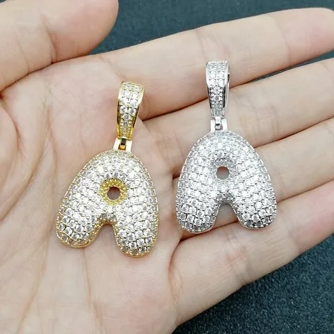 Hip Hop Bubble Letter Pendant Necklace Iced Out Zircon Copper Gold Silver Plated Alphabet Name Jewelry For Men Women