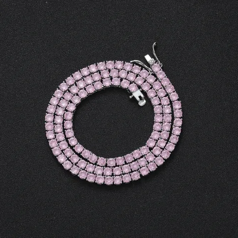 Pink Zirconia Tennis Chain Necklace Copper Rose Gold Silver Plated Round Cut Hip Hop Fashion Jewelry Party Accessories