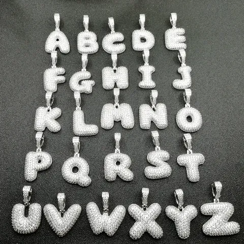 Hip Hop Bubble Letter Pendant Necklace Iced Out Zircon Copper Gold Silver Plated Alphabet Name Jewelry For Men Women