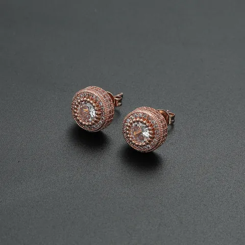Hip Hop Round Zircon Stud Earrings Copper Gold Silver Rose Gold Plated Halo Design Unisex Iced Out Fashion Jewelry