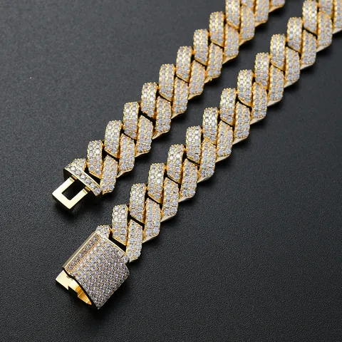 Hip Hop Iced Out AAA Ζιρκόνια Κουβανέζικη Αλυσίδα Χάλκινη Ρόμβος Κούμπωμα Κολιέ Βραχιόλι Για Άνδρες Γυναίκες Κοσμήματα Street Style