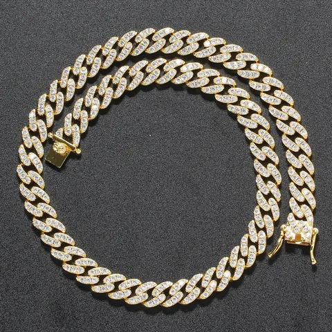Iced Out Cuban Link Chain Necklace For Women Men Copper Zirconia Hip Hop Jewelry Gold Silver Rose Gold Plated Necklace Gift