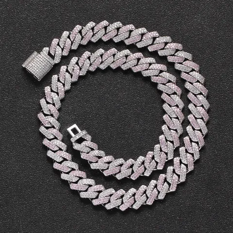 Hip-Hop Iced Out Panzerkette Halskette Armband Rosa Weiß Zirkonia Kupfer Schmuck Für Herren Mit Luxus Kastenverschluss