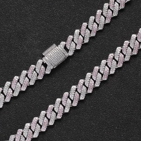 Hip-Hop Iced Out Panzerkette Halskette Armband Rosa Weiß Zirkonia Kupfer Schmuck Für Herren Mit Luxus Kastenverschluss