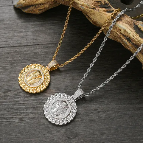 Collier Pendentif Pharaon Égyptien Hip Hop Plaqué Or Argent Cuivre Acier Inoxydable Chaîne Corde Micro Pavage Zircone Bijoux pour Hommes