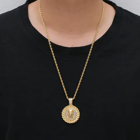 Collier Pendentif Pharaon Égyptien Hip Hop Plaqué Or Argent Cuivre Acier Inoxydable Chaîne Corde Micro Pavage Zircone Bijoux pour Hommes