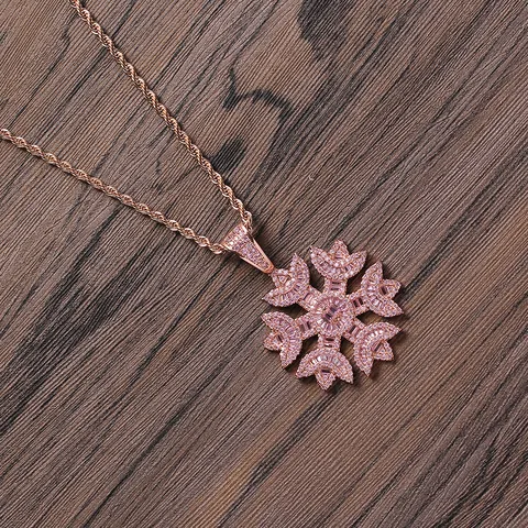 Hip Hop Echt Vergoldete Kupfer Schneeflocke Anhänger Halskette Mit Edelstahl Seilkette Mikro Eingelegte Zirkonia Schmuck Für Damen Herren