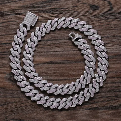 Collar Pulsera Cadena de Eslabones Cubanos Hip Hop Iced Out Circonita Rosa Blanca Joyería de Cobre Para Hombre Con Cierre Caja