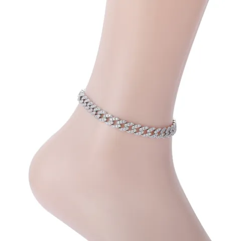 Tobillera de Eslabón Cubano Iced Out de 8mm para Mujer Cobre Zirconia Hip Hop Pulsera de Tobillo Oro Plata Oro Rosa Joyería
