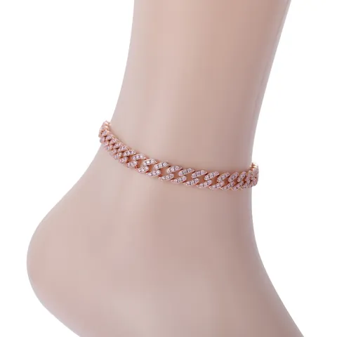 Tobillera de Eslabón Cubano Iced Out de 8mm para Mujer Cobre Zirconia Hip Hop Pulsera de Tobillo Oro Plata Oro Rosa Joyería