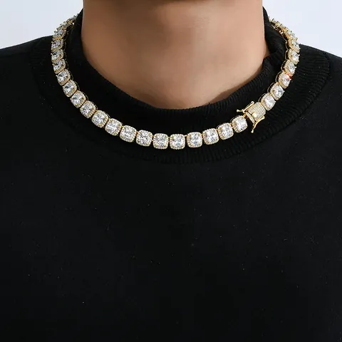 Luxury Square Zircon Tennis Chain Necklace Hip Hop Iced Out Jewelry For Men Gold Silver Plated Copper AAA Zirconia Necklace