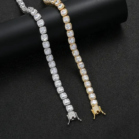 Luxury Square Zircon Tennis Chain Necklace Hip Hop Iced Out Jewelry For Men Gold Silver Plated Copper AAA Zirconia Necklace