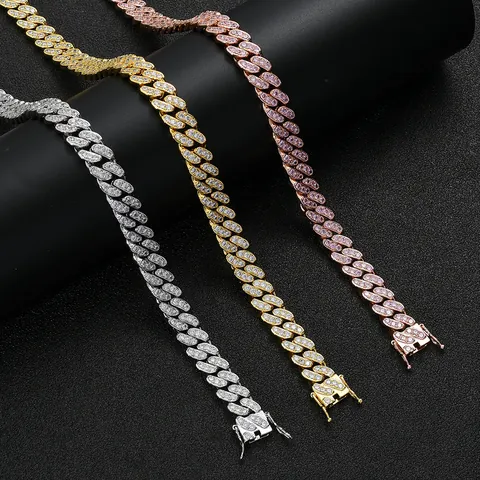 Hip Hop Herren Panzerkette Halskette Armband Kupfer Eingelegt Zirkonia Iced Out Gold Silber Roségold Plattierter Schmuck