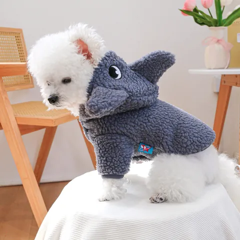 Felpa con Cappuccio a Squalo per Cani e Gatti in Morbida Lana di Agnello Vestiti Divertenti con Animali dei Cartoni Animati per Cani e Gatti di Taglia Piccola e Media Costume Invernale
