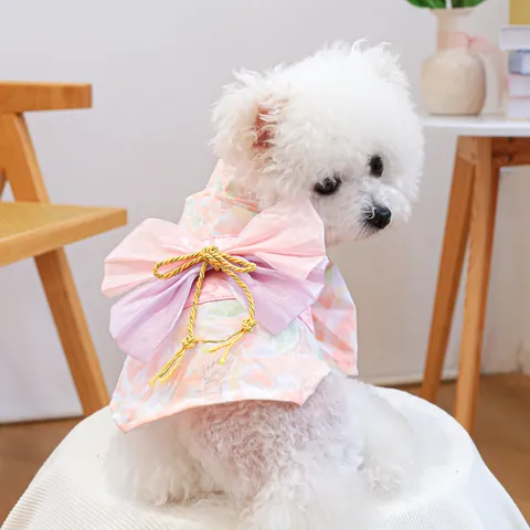 Kimono para Mascotas de Estilo Japonés Estampado Floral Perro Gato Yukata Con Lazo Grande Decoración de Borlas Atuendo Festivo para Perros Pequeños