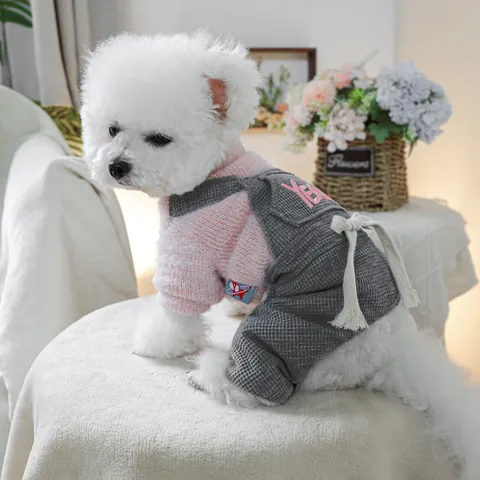 Pet Winter Overalls Padded Dog Clothes Warm Cartoon Rabbit Heart Embroidered Jumpsuit For Small Medium Dogs Cats