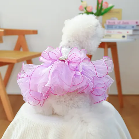 Dreamy Sequin Mesh Pet Wedding Dress Fairy Bow Rhinestone Princess Dog Dress For Small Medium Dogs Cats Party Outfit