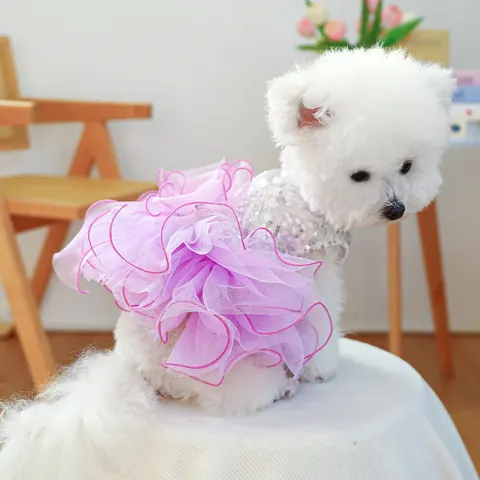 Dreamy Sequin Mesh Pet Wedding Dress Fairy Bow Rhinestone Princess Dog Dress For Small Medium Dogs Cats Party Outfit