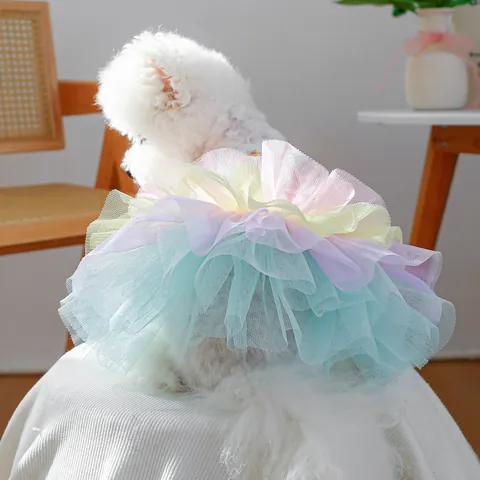 Easter Pet Dog Dress Rainbow Tulle Princess Skirt With Rabbit Ears And Embroidery For Small Medium Dogs Cats Festive Costume
