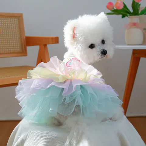 Easter Pet Dog Dress Rainbow Tulle Princess Skirt With Rabbit Ears And Embroidery For Small Medium Dogs Cats Festive Costume