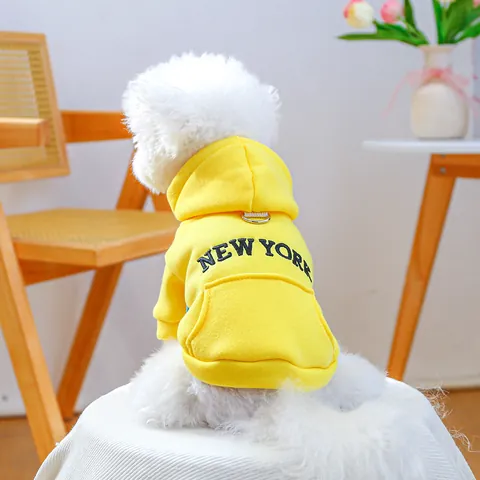 Pet Hoodie New York Embroidery Dog Cat Clothes Warm Fleece Knitted Pullover For Small Medium Dogs Winter Autumn Sweatshirt