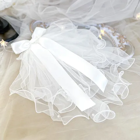 Pet Wedding Veil Tulle Mesh Headdress With Satin Bow Artificial Pearl For Dogs Cats Bridal Photography Props Party Decoration