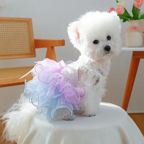 Pet Dog Cat Princess Dress Lace Mesh Sequin Bowknot Skirt For Small Medium Dogs Puppy Clothes Birthday Wedding Party Outfit