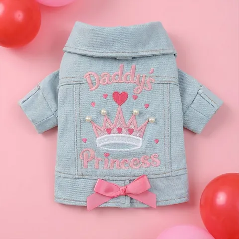 Pet Dog Denim Jacket Clothes Small Dog Cat Washed Jean Vest With D-Ring Heart Daisy Embroidery Princess Puppy Coat Apparel